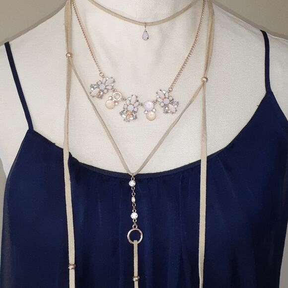 Necklace Layered Suede w Charms, Beads Modern Long Length Bohemian Gyspy Elegant - Picture 4 of 11